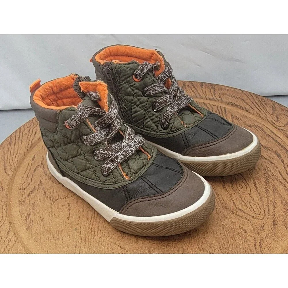 Cat & Jack Boys Boots Size 9 Orange Brown Side Zip Faux Leather - Picture 2 of 13